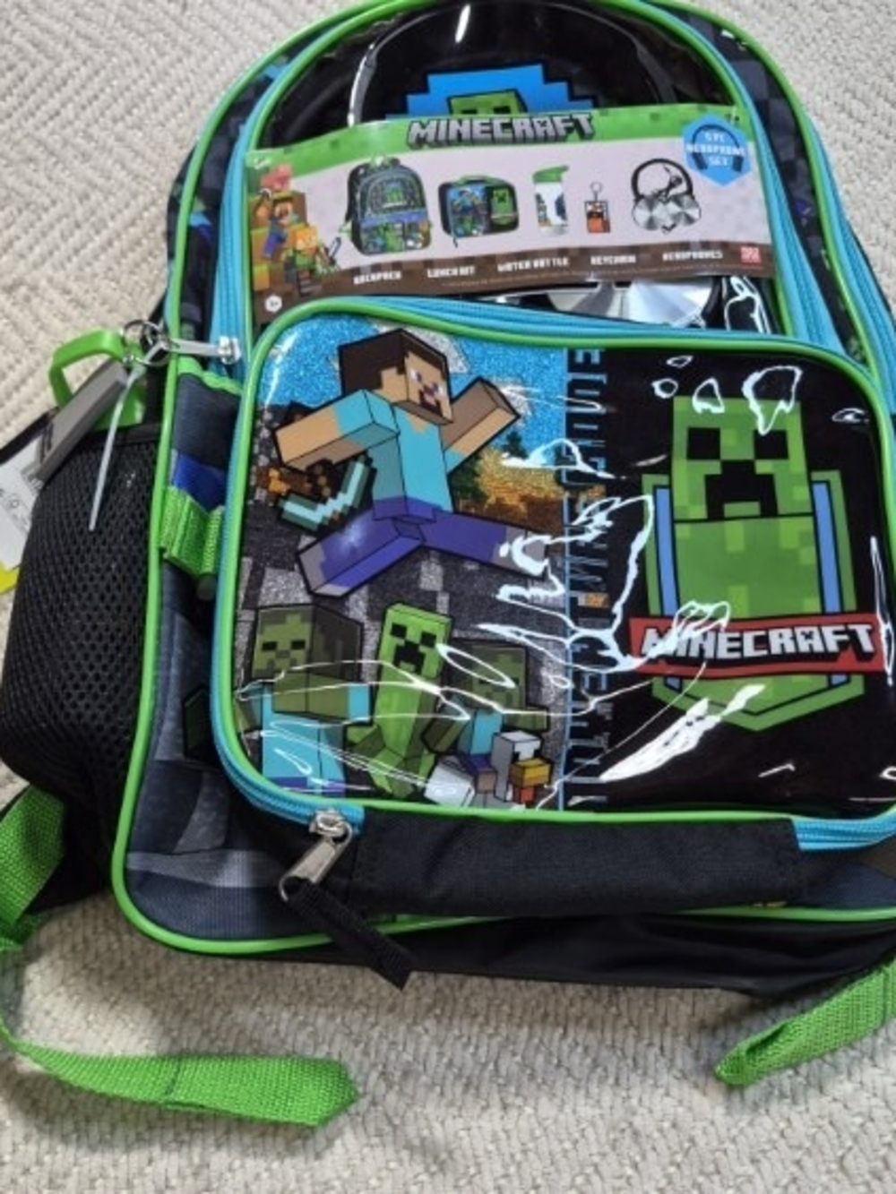 Minecraft Kids Green and Blue Backpack - Official Minecraft Design